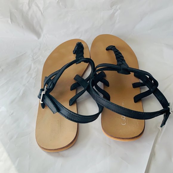 Asos Black Leather Ankle Strap Flip Flop Sandals - Picture 5 of 6